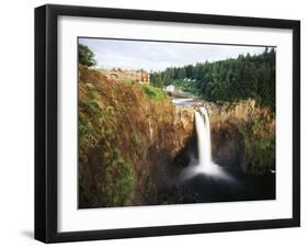 Salish Lodge and English Daisies, Snoqualmie Falls, Washington, USA-Charles Crust-Framed Premium Photographic Print