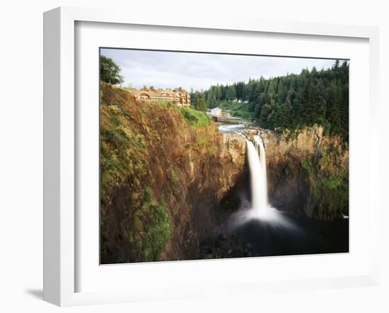 Salish Lodge and English Daisies, Snoqualmie Falls, Washington, USA-Charles Crust-Framed Premium Photographic Print