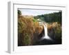 Salish Lodge and English Daisies, Snoqualmie Falls, Washington, USA-Charles Crust-Framed Photographic Print