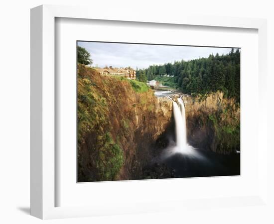 Salish Lodge and English Daisies, Snoqualmie Falls, Washington, USA-Charles Crust-Framed Photographic Print