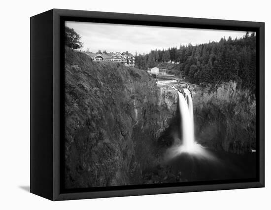 Salish Lodge and English Daisies, Snoqualmie Falls, Washington, USA-Charles Crust-Framed Stretched Canvas