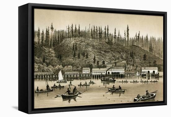 Salmon Cannery on the Columbia River in Oregon, 1880s-null-Framed Stretched Canvas