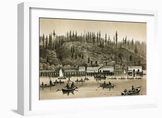 Salmon Cannery on the Columbia River in Oregon, 1880s-null-Framed Giclee Print