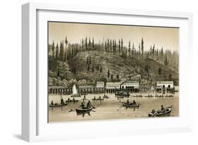 Salmon Cannery on the Columbia River in Oregon, 1880s-null-Framed Giclee Print