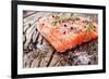 Salmon Filet with Spices on a Wooden Carving Board. Macro Shot.-Volff-Framed Photographic Print