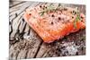 Salmon Filet with Spices on a Wooden Carving Board. Macro Shot.-Volff-Mounted Photographic Print