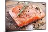 Salmon Filet with Spices on a Wooden Carving Board. Macro Shot.-Volff-Mounted Photographic Print