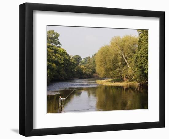 Salmon Fisherman Casting to a Fish on the River Dee, Wrexham, Wales-John Warburton-lee-Framed Photographic Print