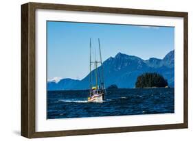 Salmon fishing trolling boat, Inside Passage, Southeast Alaska, USA-Mark A Johnson-Framed Photographic Print