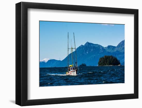 Salmon fishing trolling boat, Inside Passage, Southeast Alaska, USA-Mark A Johnson-Framed Premium Photographic Print