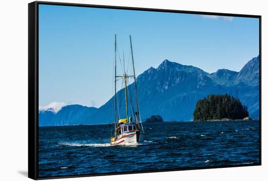 Salmon fishing trolling boat, Inside Passage, Southeast Alaska, USA-Mark A Johnson-Framed Stretched Canvas