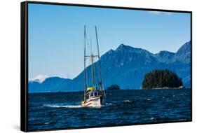 Salmon fishing trolling boat, Inside Passage, Southeast Alaska, USA-Mark A Johnson-Framed Stretched Canvas