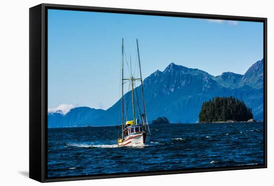 Salmon fishing trolling boat, Inside Passage, Southeast Alaska, USA-Mark A Johnson-Framed Stretched Canvas