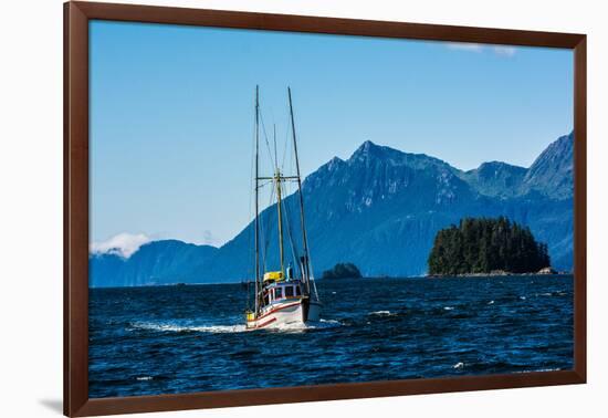 Salmon fishing trolling boat, Inside Passage, Southeast Alaska, USA-Mark A Johnson-Framed Photographic Print