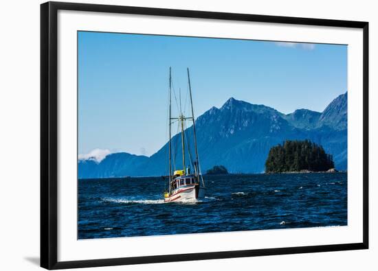 Salmon fishing trolling boat, Inside Passage, Southeast Alaska, USA-Mark A Johnson-Framed Photographic Print