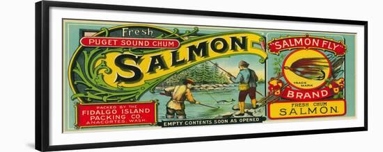 Salmon Fly Salmon Can Label - Anacortes, WA-Lantern Press-Framed Premium Giclee Print