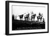 Salmon River Park, Oregon - Man with Horses, Mt Hood in Distance-Lantern Press-Framed Art Print