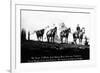 Salmon River Park, Oregon - Man with Horses, Mt Hood in Distance-Lantern Press-Framed Premium Giclee Print