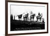 Salmon River Park, Oregon - Man with Horses, Mt Hood in Distance-Lantern Press-Framed Premium Giclee Print