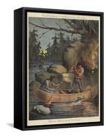 Salmon Spearing by Torchlight-null-Framed Stretched Canvas