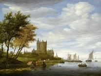 River Scene with a Ferry Boat-Salomon van Ruisdael or Ruysdael-Framed Stretched Canvas