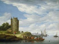 An Estuary Scene with Cattle Aboard a Ferry and a Windmill Beyond-Salomon van Ruisdael or Ruysdael-Giclee Print