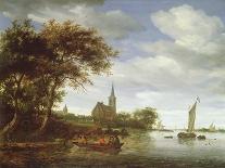 River Scene with a Ferry Boat-Salomon van Ruisdael or Ruysdael-Framed Giclee Print