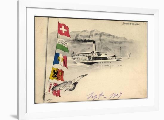 Salondampfer Auf Dem Genfer See, Lac Leman, Fahnen-null-Framed Giclee Print