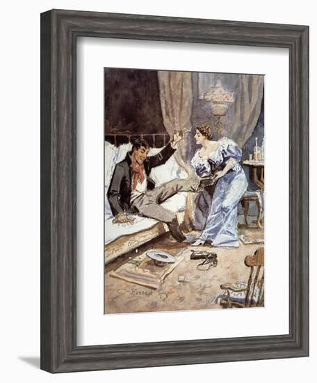 Saloon Girl with a Drunken Cowboy, c.1898-Charles Marion Russell-Framed Giclee Print