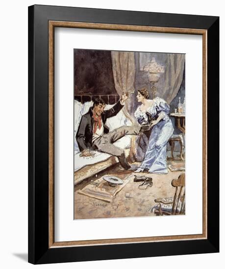 Saloon Girl with a Drunken Cowboy, c.1898-Charles Marion Russell-Framed Giclee Print