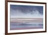 Salt Dust Shrouds James' Flamingos Foraging in Laguna Colorada-Alex Saberi-Framed Photographic Print