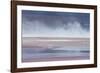 Salt Dust Shrouds James' Flamingos Foraging in Laguna Colorada-Alex Saberi-Framed Photographic Print