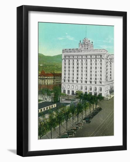 Salt Lake City, Utah - Exterior View of the Hotel Utah, c.1933-Lantern Press-Framed Art Print