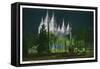 Salt Lake City, Utah, Exterior View of the Mormon Temple Illuminated at Night-Lantern Press-Framed Stretched Canvas