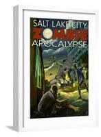 Salt Lake City, Utah - Mormon Zombie Apocalypse-Lantern Press-Framed Art Print