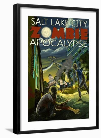 Salt Lake City, Utah - Mormon Zombie Apocalypse-Lantern Press-Framed Art Print