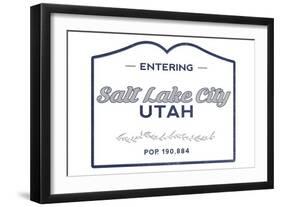 Salt Lake City, Utah - Now Entering (Blue)-Lantern Press-Framed Art Print