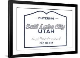 Salt Lake City, Utah - Now Entering (Blue)-Lantern Press-Framed Premium Giclee Print