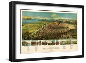 Salt Lake City, Utah - Panoramic Map-Lantern Press-Framed Art Print