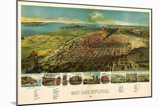 Salt Lake City, Utah - Panoramic Map-Lantern Press-Mounted Art Print