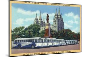 Salt Lake City, Utah - Rows of Tourbuses by the Temple-Lantern Press-Mounted Art Print