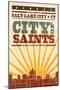 Salt Lake City, Utah - Skyline and Sunburst Screenprint Style-Lantern Press-Mounted Art Print