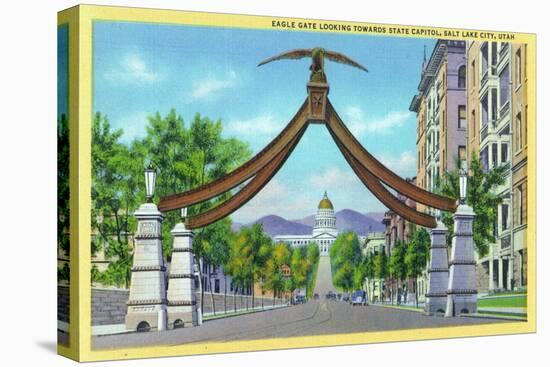 Salt Lake City, Utah - View of Eagle Gate Looking Towards the State Capitol, c.1933-Lantern Press-Stretched Canvas