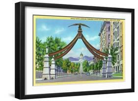 Salt Lake City, Utah - View of Eagle Gate Looking Towards the State Capitol, c.1933-Lantern Press-Framed Art Print