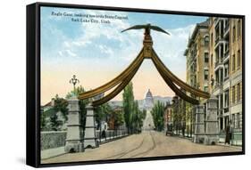 Salt Lake City, Utah, View of the Eagle Gate Facing the State Capitol Building-Lantern Press-Framed Stretched Canvas