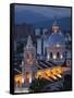 Salta Province, Salta, Plaza 9 De Julio and Cathedral, Aerial, Evening, Argentina-Walter Bibikow-Framed Stretched Canvas