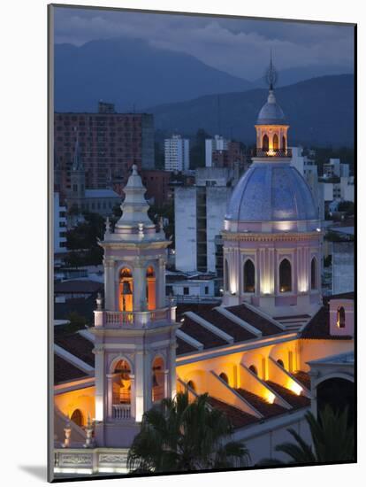 Salta Province, Salta, Plaza 9 De Julio and Cathedral, Aerial, Evening, Argentina-Walter Bibikow-Mounted Photographic Print