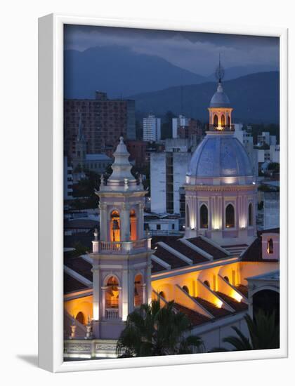 Salta Province, Salta, Plaza 9 De Julio and Cathedral, Aerial, Evening, Argentina-Walter Bibikow-Framed Photographic Print
