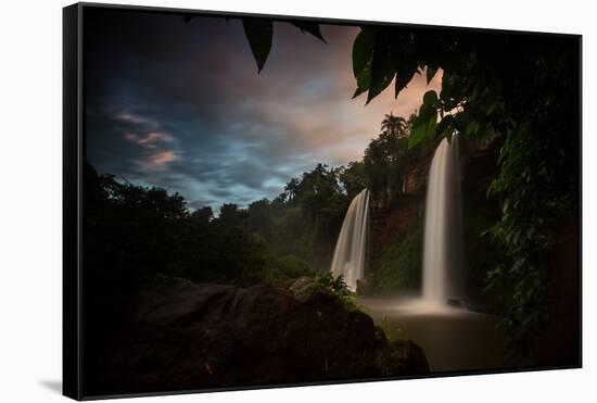 Salto Dos Hermanos Falls of the Iguazu Falls at Sunset-Alex Saberi-Framed Stretched Canvas