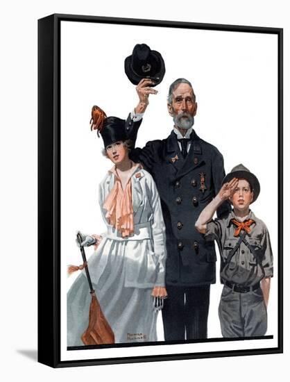 "Salute to Colors", May 12,1917-Norman Rockwell-Framed Stretched Canvas